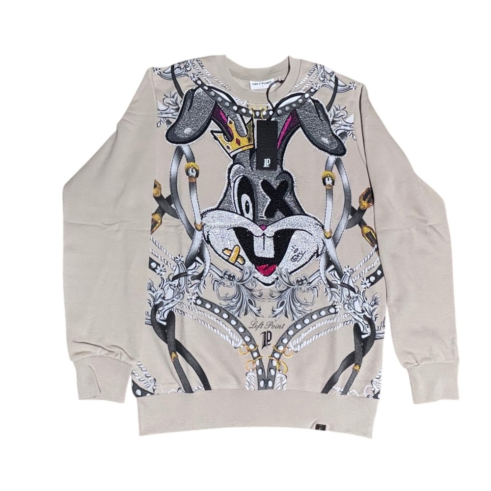 Left Point Mens Graphic Sweatshirt Bugs Bunny Rhinestone Beige Size S BRAND NEW!
